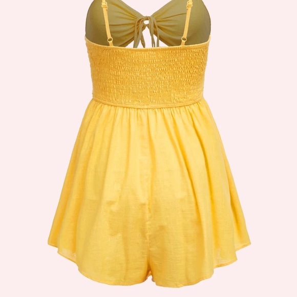 Shirted Waist Tie Front Cut Out Romper - Picture 2 of 3